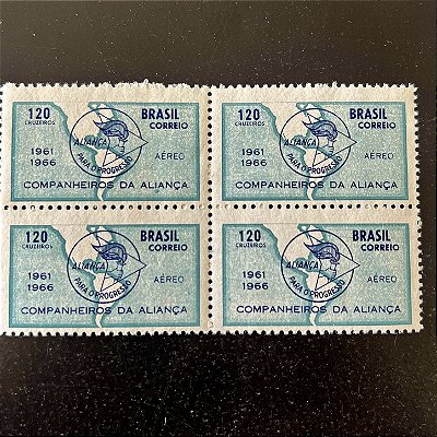 Quadra de Selos Comemorativos do Brasil - 5o. Aniversário da Aliança para o Progresso - 1965 - Novo - ref.2574