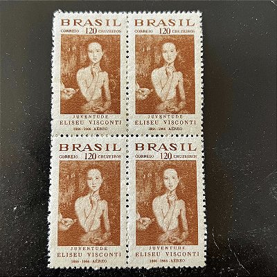 Quadra de Selos Comemorativos do Brasil - Centenário de Nascimento do Pintor Eliseu D.Angelo Visconti - 1966 - Novo - ref.2578