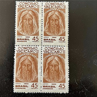 Quadra de Selos Comemorativos do Brasil - Encerramento do Segundo Concilio Vaticano - 1966 - Novo - ref.2579