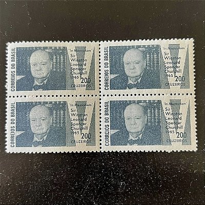 Quadra de Selos Comemorativos do Brasil - In Memoriam a Sir Winston Leonard Churchill - 1965 - Novo - ref.2592