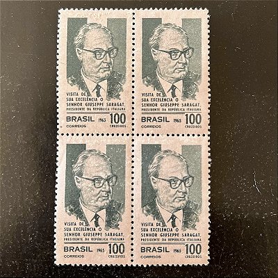 Quadra de Selos Comemorativos do Brasil - Visita do Presidente da Italia Giuseppe Saragat - 1965 - Novo - ref.2593