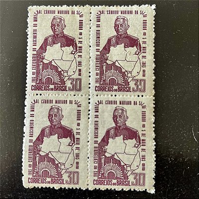 Quadra de Selos Comemorativos do Brasil - Centenário do Nascimento do Marechal Candido Rondon - 1965 - Novo - ref.2594