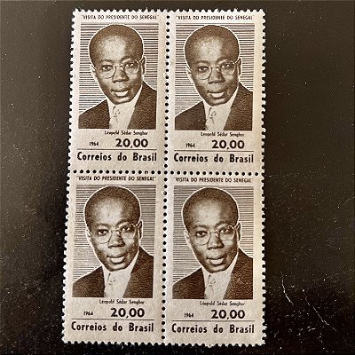 Quadra de Selos Comemorativos do Brasil - Visita do Presidente do Senegal Leopold Sedar Senghor - 1964 - Novo - ref.2597