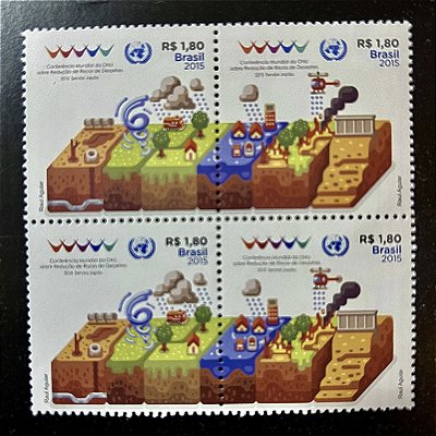 Quadra de Selos Comemorativos do Brasil - Conferencia Mundial da ONU - Riscos de Desastres - 2015 - Mint - ref.2599