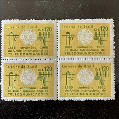 Quadra de Selos Comemorativos do Brasil - Centenário da União Internacional de Telecomunicações - 1965 - Novo - ref.2605