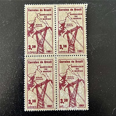 Quadra de Selos Comemorativos do Brasil - Inauguração da Barragem Tres Marias em Minas Gerais - 1961 - Novo - ref.2610