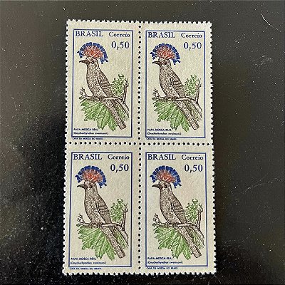 Quadra de Selos Comemorativos do Brasil - Pássaros Brasileiros - Papa Mosca Real - 1968 - Novo - ref.2618