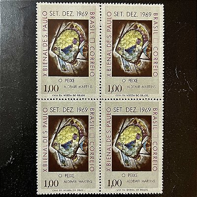 Quadra de Selos Comemorativos do Brasil - X Bienal de São Paulo - O Peixe - 1969 - Mint - ref.2621