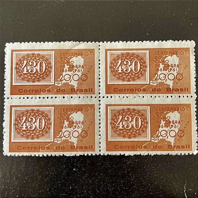 Quadra de Selos Comemorativos do Brasil - Centenario dos Selos Coloridos - 1961 - Novo - ref.2626