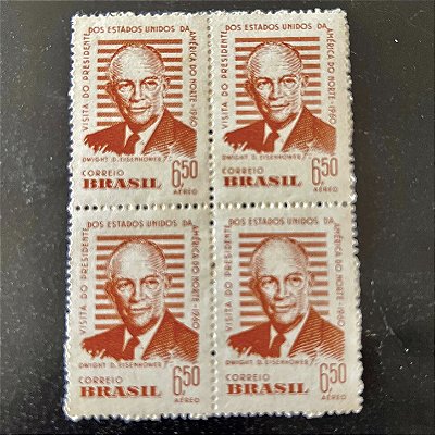 Quadra de Selos Comemorativos do Brasil -Visita do Presidente dos Estado Unidos Dwight David Eisenhower - 1960 - Novo - ref.2643
