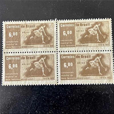 Quadra de Selos Comemorativos do Brasil - Campeonato Mundial de Tenis Feminino em Wimbledon - 1960 - Novo - ref.2644