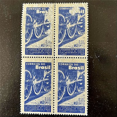 Quadra de Selos Comemorativos do Brasil -X Congresso Pan-Americano de Estrada de Ferro - 1960 - Novo - ref.2654