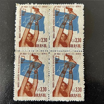 Quadra de Selos Comemorativos do Brasil - Campeão Mundial de Basquetebol - 1959 - Novo - ref.2657
