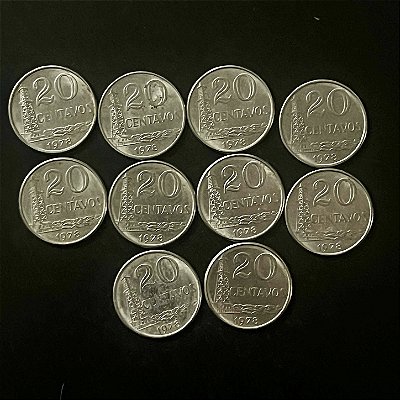 10 Moedas do Brasil - 20 Centavos - 1978 - Aço Inoxidavel - Mbc - ref.2660