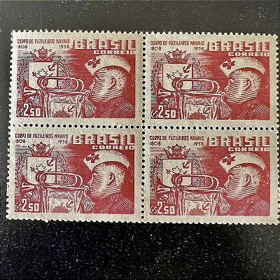 Quadra de Selos Comemorativos do Brasil - 150 Anos da Criação do Corpo de Fuzileiros Navais - 1958 - Novo - ref.2663