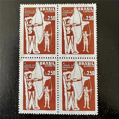 Quadra de Selos Comemorativos do Brasil - X Jogos da Primavera no Rio de Janeiro - 1958 - Novo - ref.2672