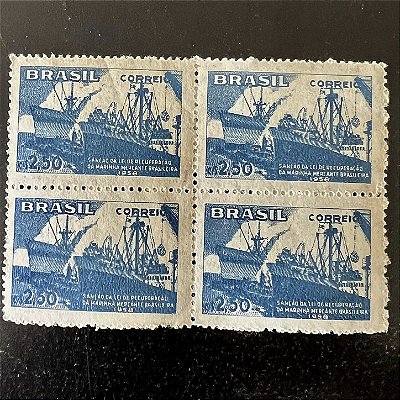Quadra de Selos Comemorativos do Brasil - Sanção da Lei de Recuperação da Marinha Mercante Brasileira - 1958 - Novo - ref.2675