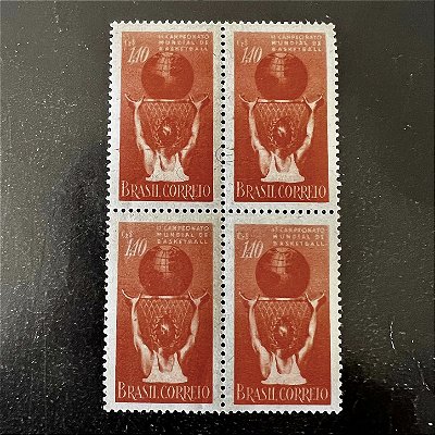 Quadra de Selos Comemorativos do Brasil - II Campeonato Mundial de Basquetebol Masculino no Rio de Janeiro - 1954 - Novo - ref.2676