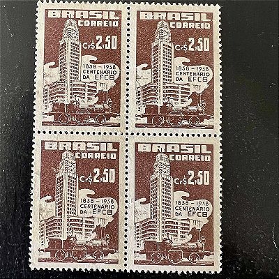 Quadra de Selos Comemorativos do Brasil - Centenário da Estrada de Ferro Central do Brasil - 1958 - Novo - ref.2677
