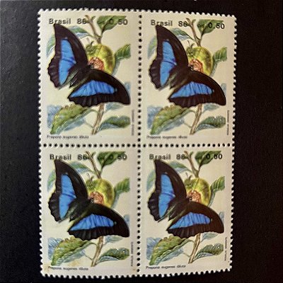 Quadra de Selos Comemorativos do Brasil - Preservação da Fauna Brasileira - Borboletas - Prepona - 1986 - Mint - ref.2688