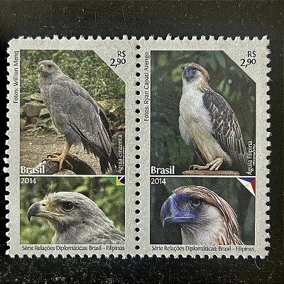Quadra de Selos Comemorativos do Brasil - Aves Ameaçadas de Extinção - 2014 - Mint - ref.2693