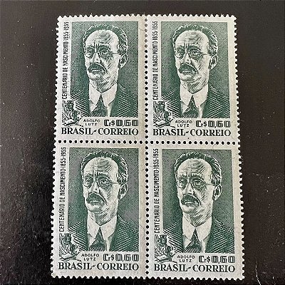 Quadra de Selos Comemorativos do Brasil - Centenário do Nascimento do Doutor Adolpho Lutz - 1955 - Novo - ref.2697