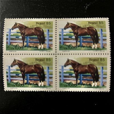 Quadra de Selos Comemorativos do Brasil - Cavalos de Raças Brasileiras - Campolina - 1985 - Mint - ref.2699