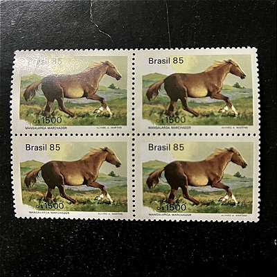 Quadra de Selos Comemorativos do Brasil - Cavalos de Raças Brasileiras - Mangalarga - 1985 - Mint - ref.2703