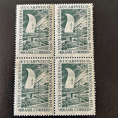 Quadra de Selos Comemorativos do Brasil - XXXVI Congresso Eucaristico Internacional do Rio de Janeiro - 1955 - Novo - ref.2704