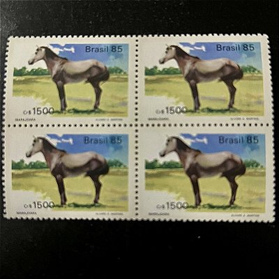 Quadra de Selos Comemorativos do Brasil - Cavalos de Raças Brasileiras - Marajoara - 1985 - Mint - ref.2708