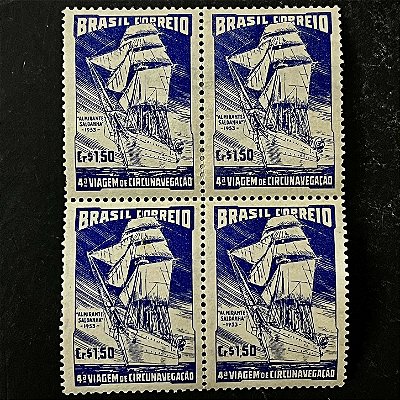 Quadra de Selos Comemorativos do Brasil - 4a.Viagem de Circum-Navegação Mundial - Almirante Saldanha - 1953 - Novo - ref.2710