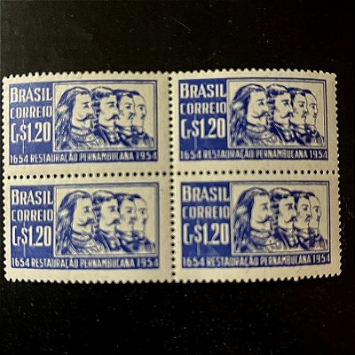Quadra de Selos Comemorativos do Brasil - Tricentenário da Restauração Pernambucana - 1954 - Novo - ref.2714
