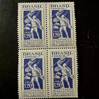 Quadra de Selos Comemorativos do Brasil - Acampamento Internacional de Patrulhas de Escoteiros em São Paulo - 1954 - Novo - ref.2716