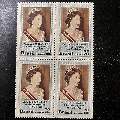 Quadra de Selos Comemorativos do Brasil - Visita de S.M.Elizabeth II - Rainha da Inglaterra - 1968 - Novo - ref.2716
