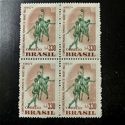 Quadra de Selos Comemorativos do Brasil - II Campeonato Mundial Feminino de Basquetebol- RJ - 1957 - Novo - ref.2721