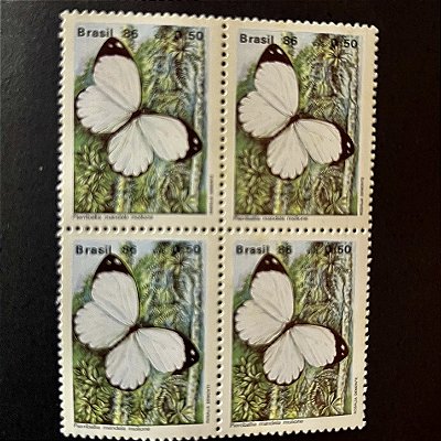 Quadra de Selos Comemorativos do Brasil - Preservação da Fauna Brasileira - Borboletas - Pierriballia - 1986 - Mint - ref.2732