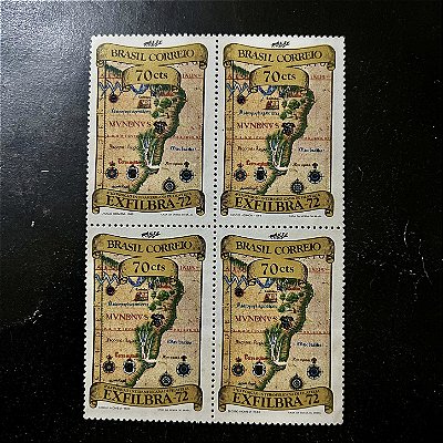 Quadra de Selos Comemorativos do Brasil - 4a.Exposição Interamericana de Filatelia - Exfilbra - Carta do Brasil - 1972 - Novo - ref.2734