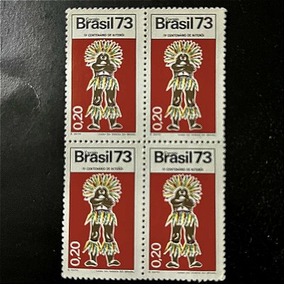 Quadra de Selos Comemorativos do Brasil - Acontecimentos Históricos - Cacique Araribóia - 1973 - Mint - ref.2737