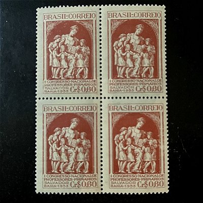 Quadra de Selos Comemorativos do Brasil - 1o. congresso Nacional de Professores Primários em Salvador - 1953 - Novo - ref.2744