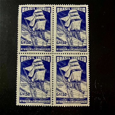 Quadra de Selos Comemorativos do Brasil - 4a. Viagem de Circum-Navegação Mundial do Navio Escola Almirante Saldanha- 1953- Novo - ref.2746