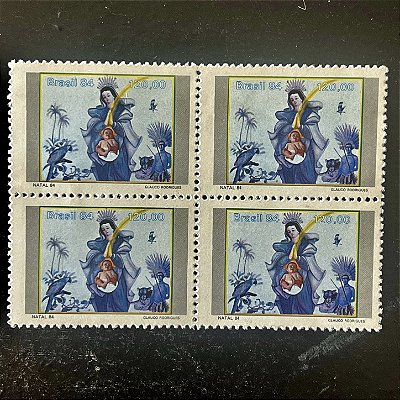 Quadra de Selos Comemorativos do Brasil - Natal 84 - Pinturas Natalinas - Glauco Rodrigues - 1984 - Mint - ref.2751