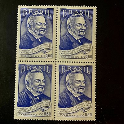 Quadra de Selos Comemorativos do Brasil - Centenário do Nascimento de João Capistrano Honorio de Abreu - 1953 - Novo - ref.2753