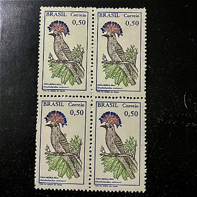 Quadra de Selos Comemorativos do Brasil - Passáros Brasileiros - Papa Mosca Real - 1968 - Novo - ref.2755
