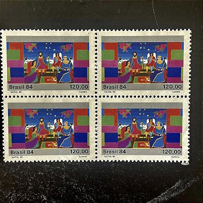 Quadra de Selos Comemorativos do Brasil - Natal 84 - Pinturas Natalinas - Natividade - 1984 - Mint - ref.2757