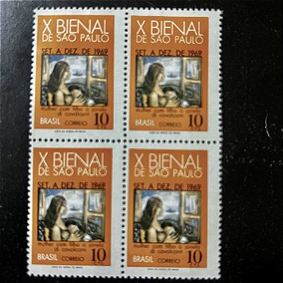 Quadra de Selos Comemorativos do Brasil - X Bienal de São Paulo - 1969 - Novo - ref.2761