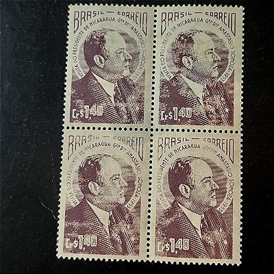 Quadra de Selos Comemorativos do Brasil - Visita do Presidente da Nicaragua General Anastasio Somoza Garcia - 1953 - Novo - ref.2761