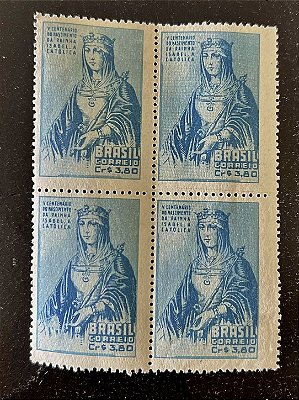 Quadra de Selos Comemorativos do Brasil - V Centenário do Nascimento da Rainha Isabel I da Espanha - 1952 - Novos - ref.2767