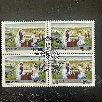 Quadra de Selos Comemorativos do Brasil - Natal 84 - Pinturas Natalinas - Paul Garfunkel - com carimbo comemorativo - 1984 - Mint - ref.2767