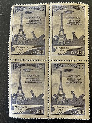 Quadra de Selos Comemorativos do Brasil - Semana da Asa - Cinquentario da Prova de Dirigibilidade - Santos Dumont - 1951 - Novos - ref.2769