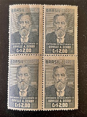 Quadra de Selos Comemorativos do Brasil - Centenário do Nascimento de Orville Adelbert Derby - 1951 - Novos - ref.2770